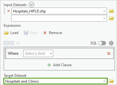 Target Dataset set to Hospitals and Clinics in the Append tool pane