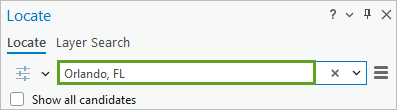 Search Orlando, FL in the Locate pane
