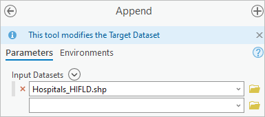 Hospitals_HIFLD.shp added to the Append tool