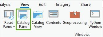 Catalog Pane button in the Windows group on the View tab
