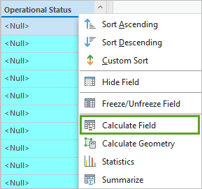 Calculate Field for the Operational Status field in the attribute table for Hospitals and Clinics