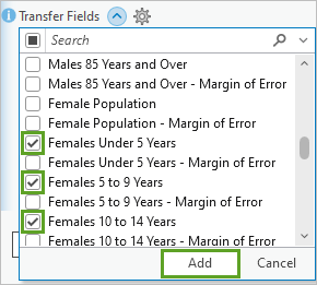 Transfer Fields selected in the Add Many menu and the Add button