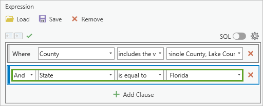 Second expression built in the Select by Attributes window