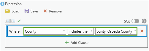 Expression built in the Select by Attributes window