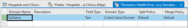 OpStatus Domain created in the Domains view