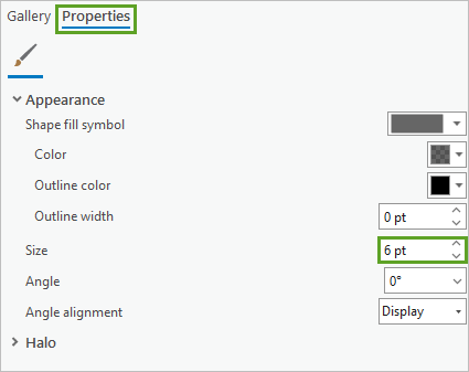 Size set to 6 pt on the Properties tab in the Symbology pane