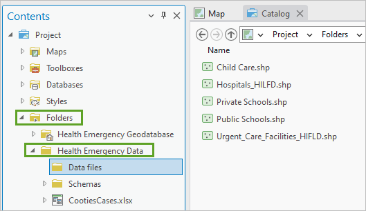 Data files folder in the Contents pane of the Catalog view