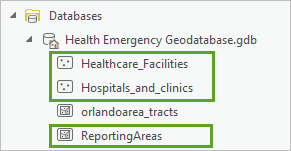 Feature classes created in the geodatabase in the Catalog pane