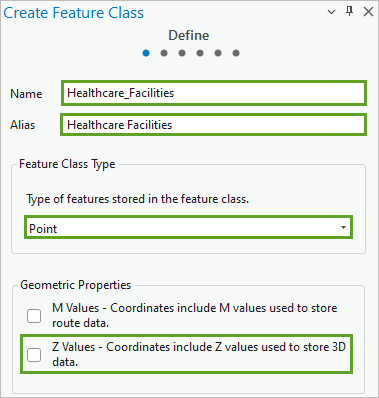 Define page parameters entered for the Healthcare_Facilities layer