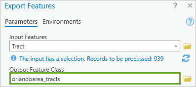 Output Feature Class entered in the Export Features window