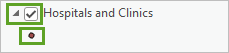 Symbol for the Hospitals and Clinics layer in the Contents pane