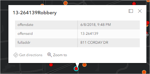 Pop-up with robbery information