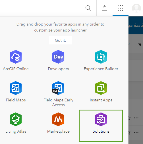 Open ArcGIS Solutions from the app launcher.