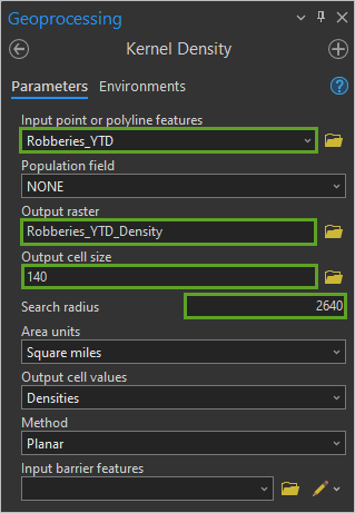 Kernel Density parameters