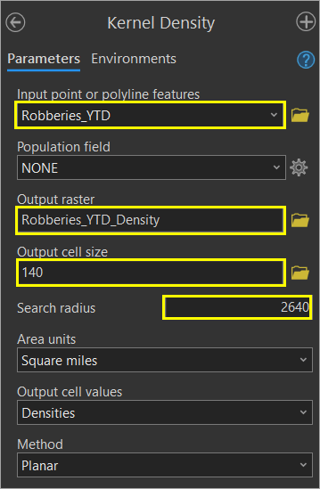 Kernel Density parameters