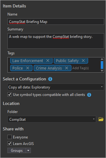 Share As Web Map parameters