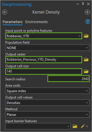 Kernel Density parameters for previous YTD