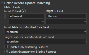 Define Record Update Matching parameters