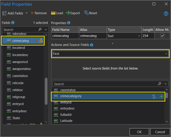 Field Map section of the Update Features With Incident Records tool