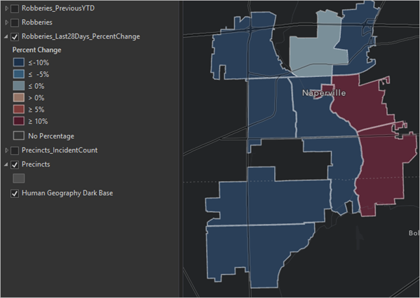 Percent change in robberies for the last 28 days