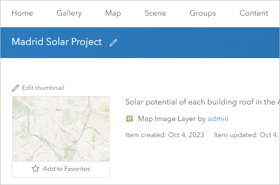 Madrid Solar Project item page
