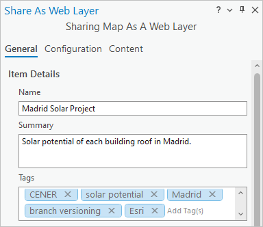 Share As Web Layer pane