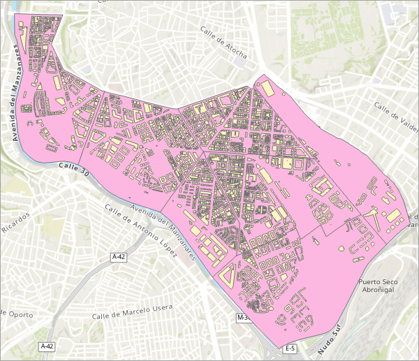 Map of Madrid buildings and neighborhoods