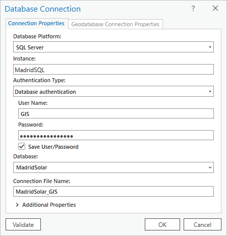 Database Connection window