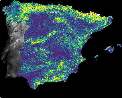 Slope layer derived from the elevation raster