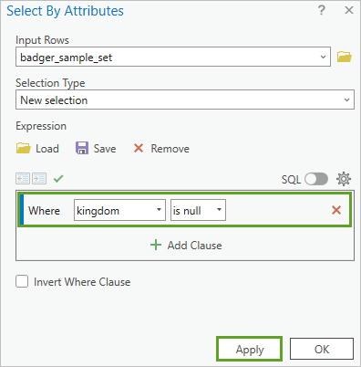 Select points where kingdom attribute is null