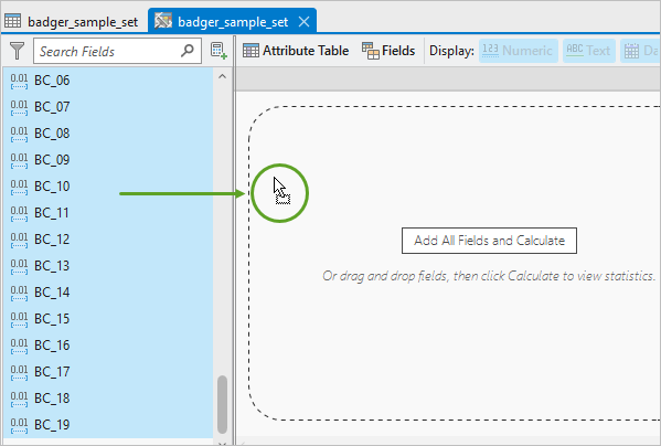 Add fields to the Statistics pane.