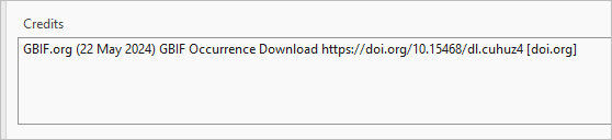 Enter the GBIF citation in the Credits section.