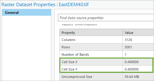 EastDEM40.tif cell size properties