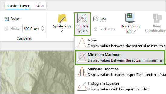 Verify DEM stretch type.