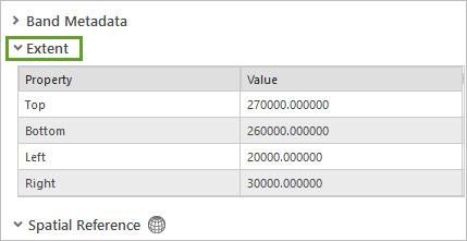 Extent properties in the Raster Dataset Properties window for Hallstatt_HistoricDrawing.JP2