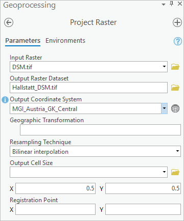 Project Raster tool parameters