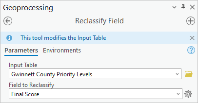 Input Table and Field to Reclassify parameters