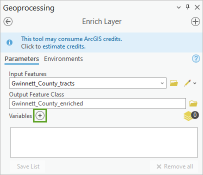 Add button in the Enrich Layer tool pane