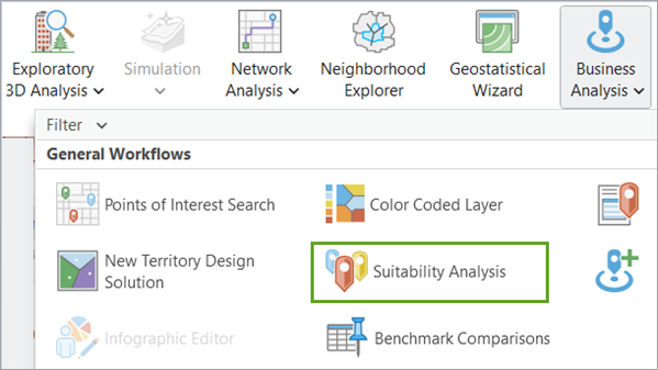 Suitability Analysis option in the Business Analysis menu