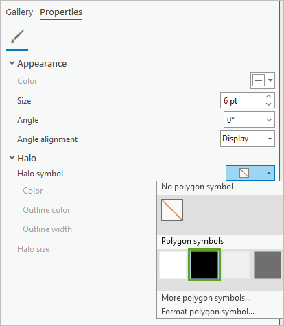 Halo symbol parameter with Black fill highlighted