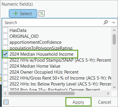 Chart Properties pane Data tab parameters