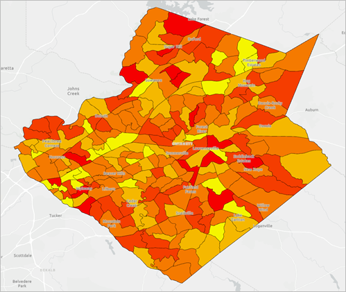 Default suitability score results on the map