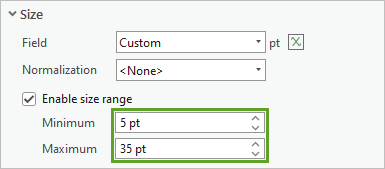 Minimum and Maximum parameters under Size