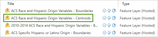 ACS Race and Hispanic Origin Variables - Centroids layer in the list of search results