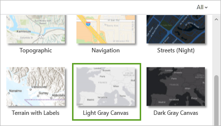 Light Gray Canvas basemap in the Basemap menu