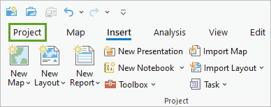 Project tab on the ribbon