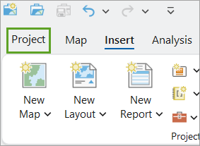 Project tab on the ribbon