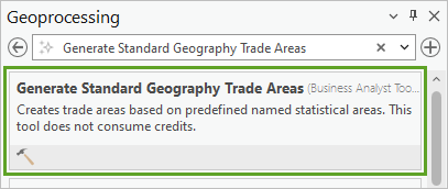 Generate Standard Geography Trade Areas tool in search results