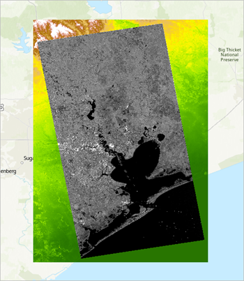 Map with the top SAR image on top of the DEM