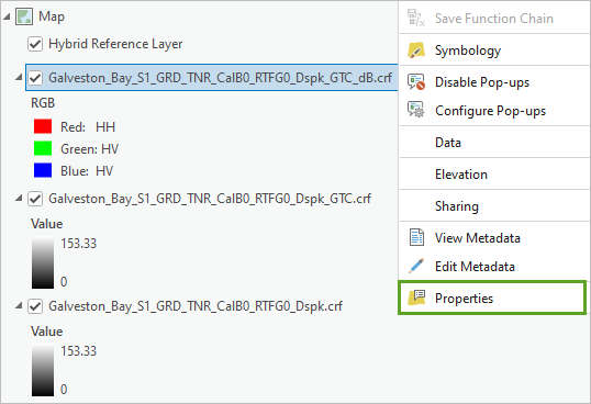 Properties option